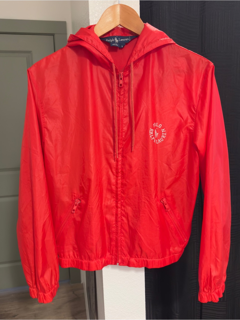 Vintage Polo Ralph Lauren Red Nylon Hooded Windbreaker Jacket Women’s S
